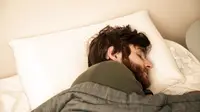 Our photographer's model sleeps soundly (or pretends to) on a large, soft white pillow.