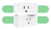 Two Wyze smart plugs stacked on top of one another