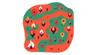 An image of a general map with wildfire icons on it