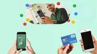 Collage of different no contract phone plans on green background