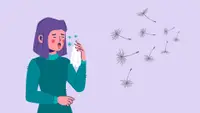 Woman near pollen holding tissue to nose