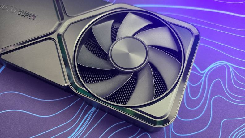 A close-up of the Nvidia RTX 4070 fan.