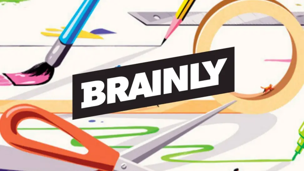 Brainly logo that shows illustration of paint brush, pencil and scissors