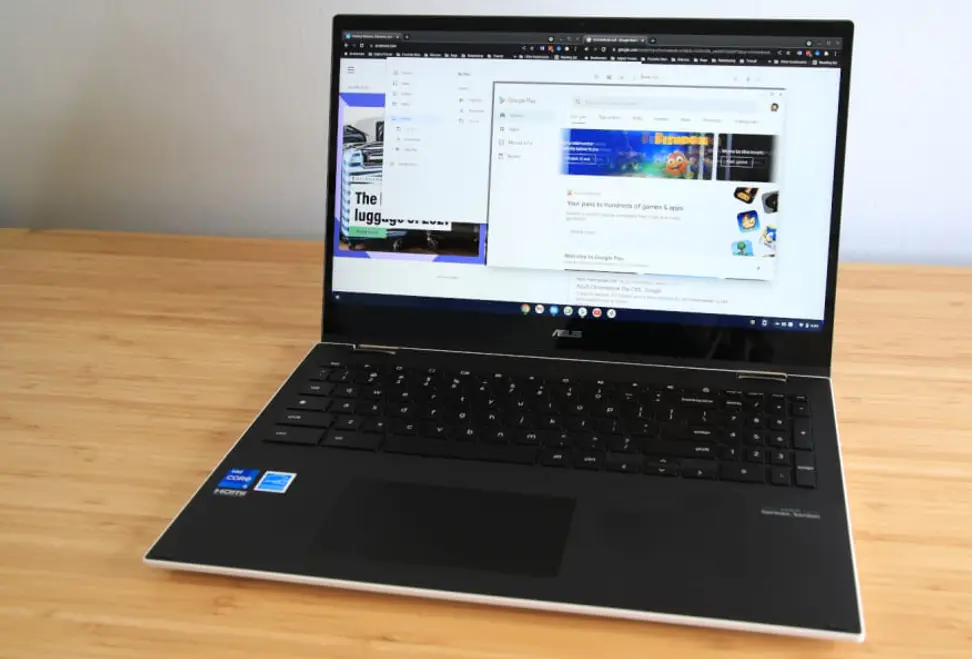 An open laptop on top of a desk