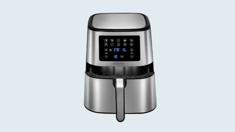 Insignia air fryer against gray background