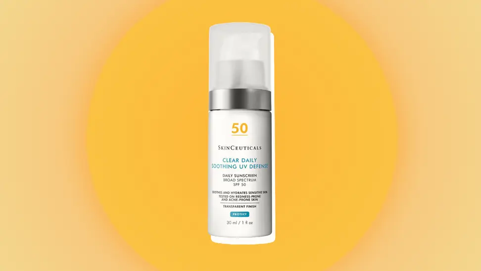 SkinCeuticals sunscreen against an orange and yellow background